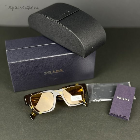 Prada PRA06S 16O10C Tortoise Black Malt Yellow Square Unisex Sunglasses PR A06S - Picture 3 of 11